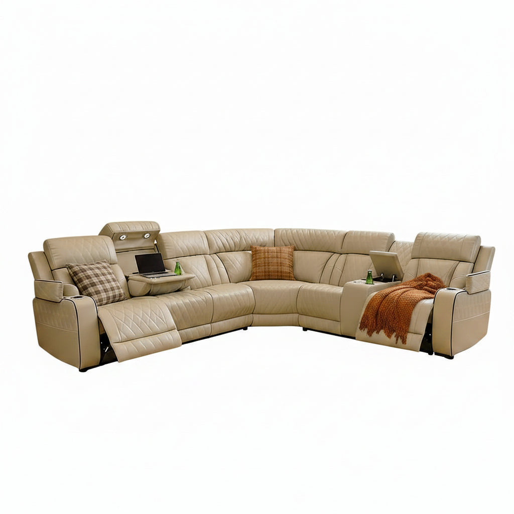 Breathing Leather Reclining Sofa Set,Power Recliner Sectional Couch with LED Light,Modern Living Room Furniture Set,Reclining Sectional Couch Set with USB Port/Storage for Home/Home Theater