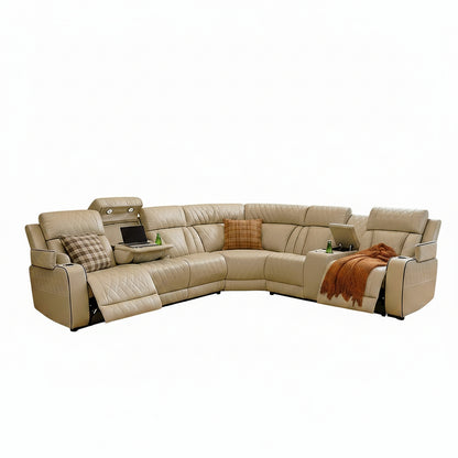 Breathing Leather Reclining Sofa Set,Power Recliner Sectional Couch with LED Light,Modern Living Room Furniture Set,Reclining Sectional Couch Set with USB Port/Storage for Home/Home Theater