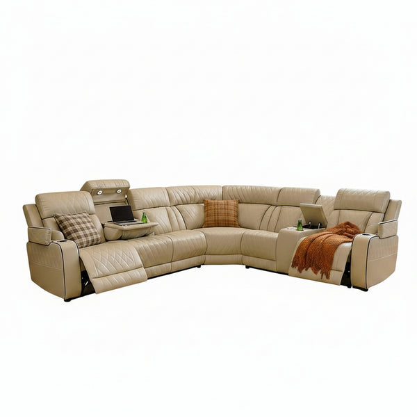 Breathing Leather Reclining Sofa Set,Power Recliner Sectional Couch with LED Light,Modern Living Room Furniture Set,Reclining Sectional Couch Set with USB Port/Storage for Home/Home Theater