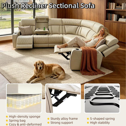 Breathing Leather Reclining Sofa Set,Power Recliner Sectional Couch with LED Light,Modern Living Room Furniture Set,Reclining Sectional Couch Set with USB Port/Storage for Home/Home Theater