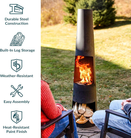 Sunnydaze 59" Large Metal Outdoor Chiminea Fire Pit with Built-In Log Rack