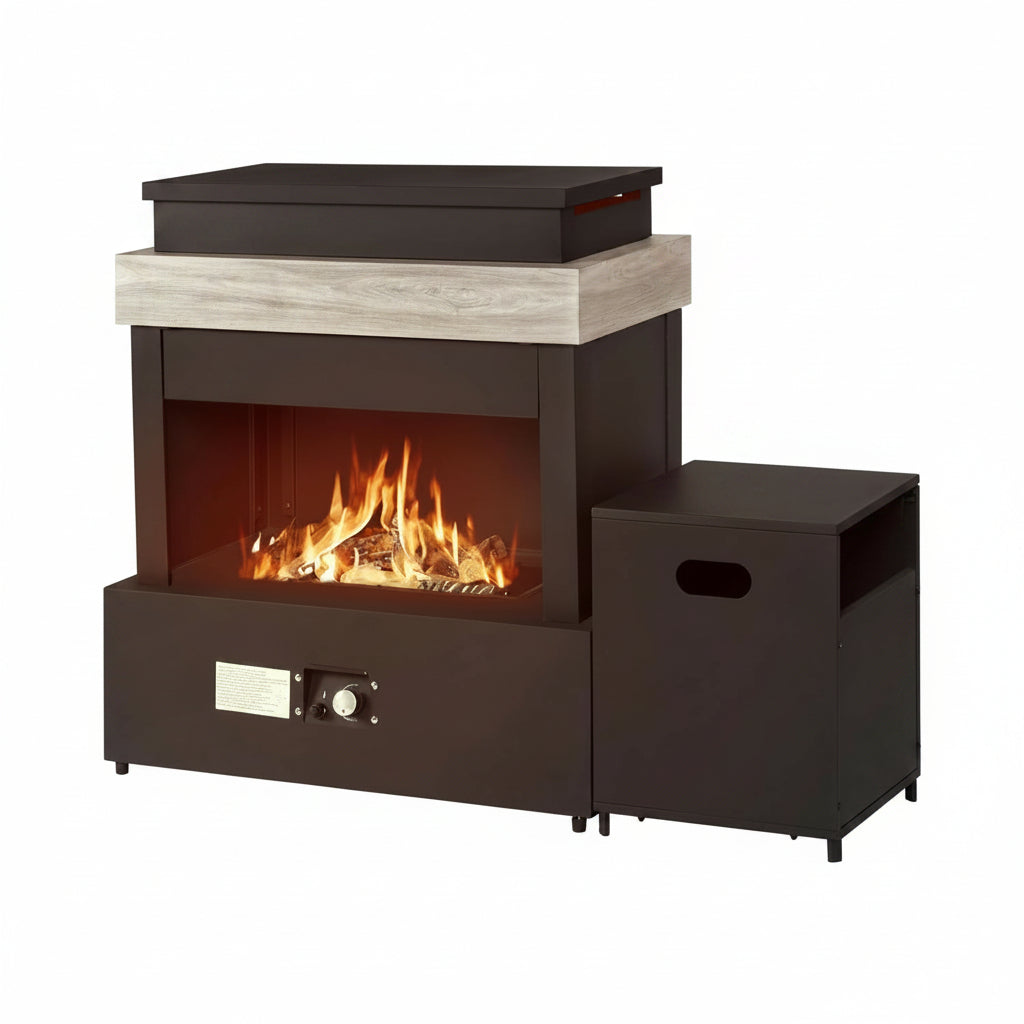 40.5" Outdoor Propane Fireplace with Tank Storage and Dust Cover-