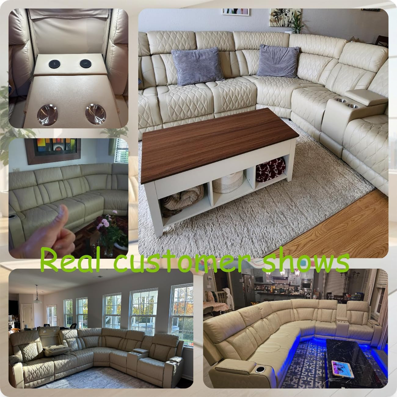Breathing Leather Reclining Sofa Set,Power Recliner Sectional Couch with LED Light,Modern Living Room Furniture Set,Reclining Sectional Couch Set with USB Port/Storage for Home/Home Theater
