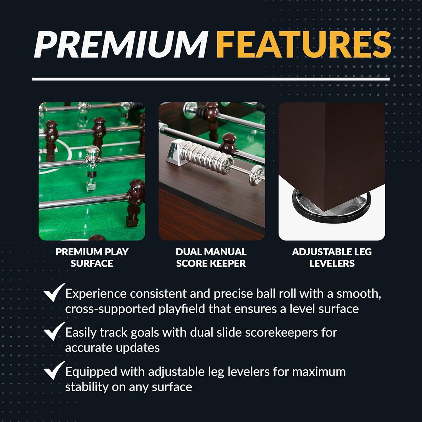 Hathaway Primo 56-In Foosball Table for Family Game Room - with Counterbalanced Players, E-Z Spin Bearings, Analog Scoring Units, Easy-Grip Handles & Adjustable Leg Levelers - Wood Grain Finish