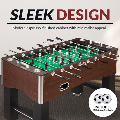 Hathaway Primo 56-In Foosball Table for Family Game Room - with Counterbalanced Players, E-Z Spin Bearings, Analog Scoring Units, Easy-Grip Handles & Adjustable Leg Levelers - Wood Grain Finish