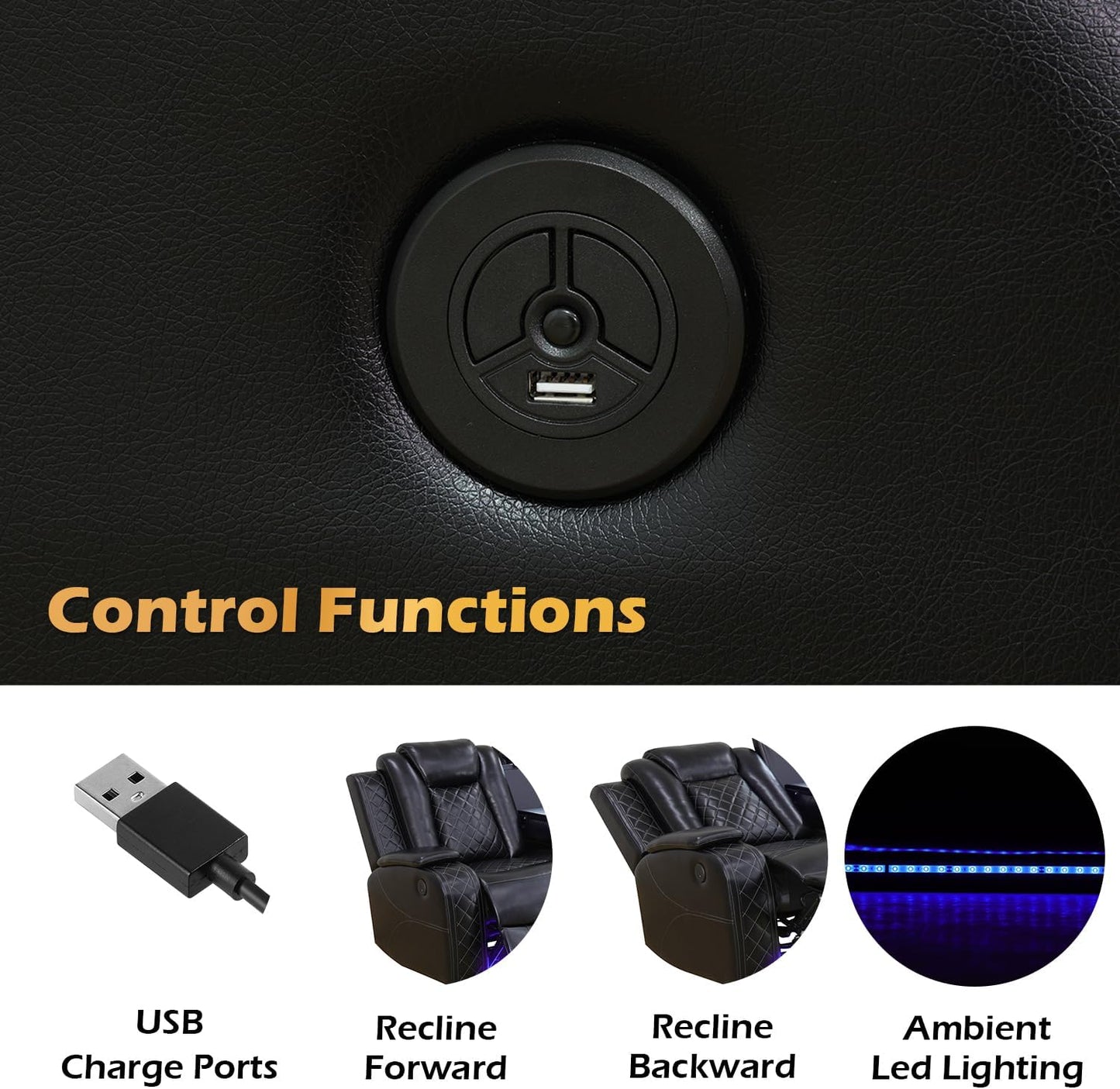 Black Leather Power Reclining Sectional Sofa,Sectional Couch with Recliner,L Shaped Recliner Sofa with LED Light/Read Lamp/Storage Console/Usb Port for Living Room/Home Theater/Apartment
