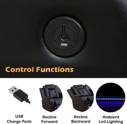 Black Leather Power Reclining Sectional Sofa,Sectional Couch with Recliner,L Shaped Recliner Sofa with LED Light/Read Lamp/Storage Console/Usb Port for Living Room/Home Theater/Apartment