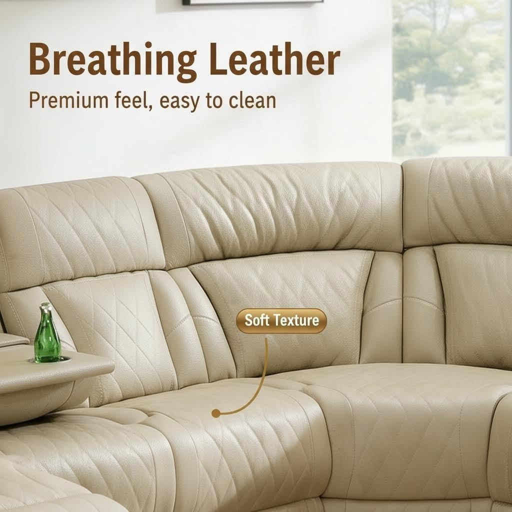 Breathing Leather Reclining Sofa Set,Power Recliner Sectional Couch with LED Light,Modern Living Room Furniture Set,Reclining Sectional Couch Set with USB Port/Storage for Home/Home Theater