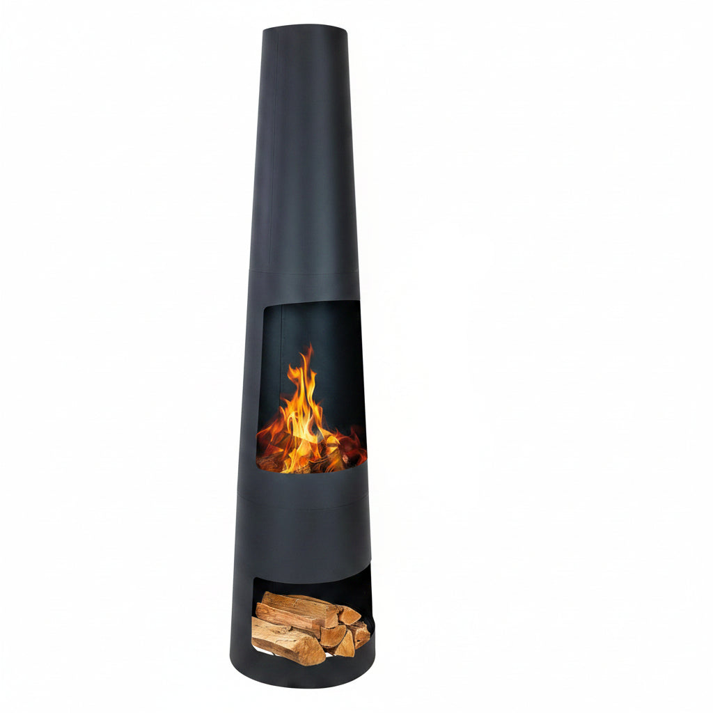 Sunnydaze 59" Large Metal Outdoor Chiminea Fire Pit with Built-In Log Rack
