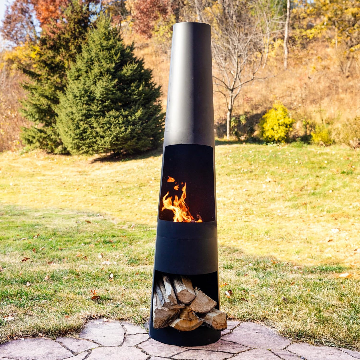 Sunnydaze 59" Large Metal Outdoor Chiminea Fire Pit with Built-In Log Rack