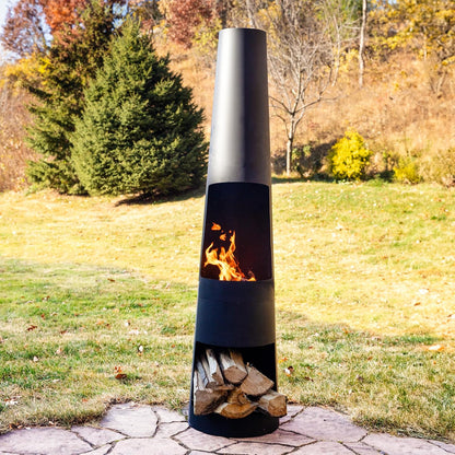 Sunnydaze 59" Large Metal Outdoor Chiminea Fire Pit with Built-In Log Rack