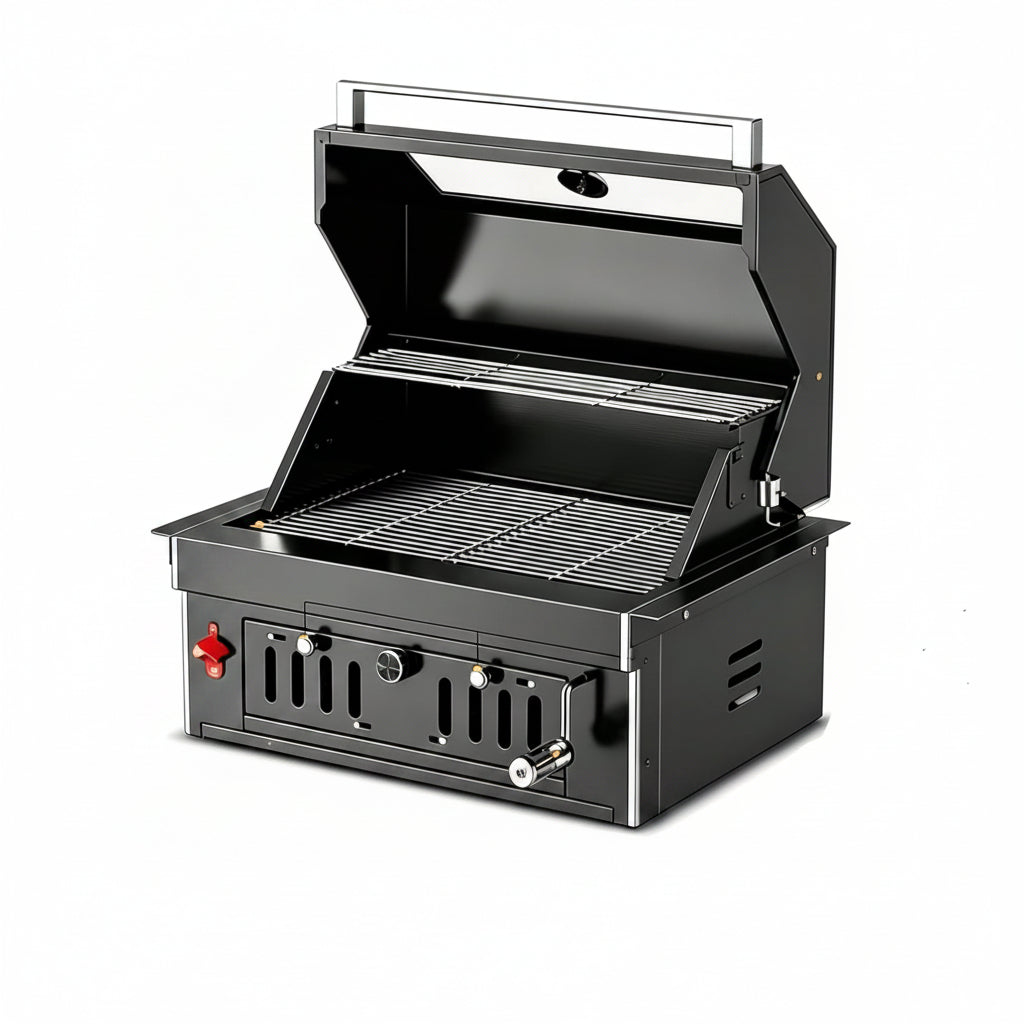 27-Inch Heavy Duty Charcoal Grill, 304 Stainless Steel Portable Outdoor BBQ with Adjustable Tray, Large Front Door & Side Vents for Backyard, Patio, Camping Family BBQ Gatherings