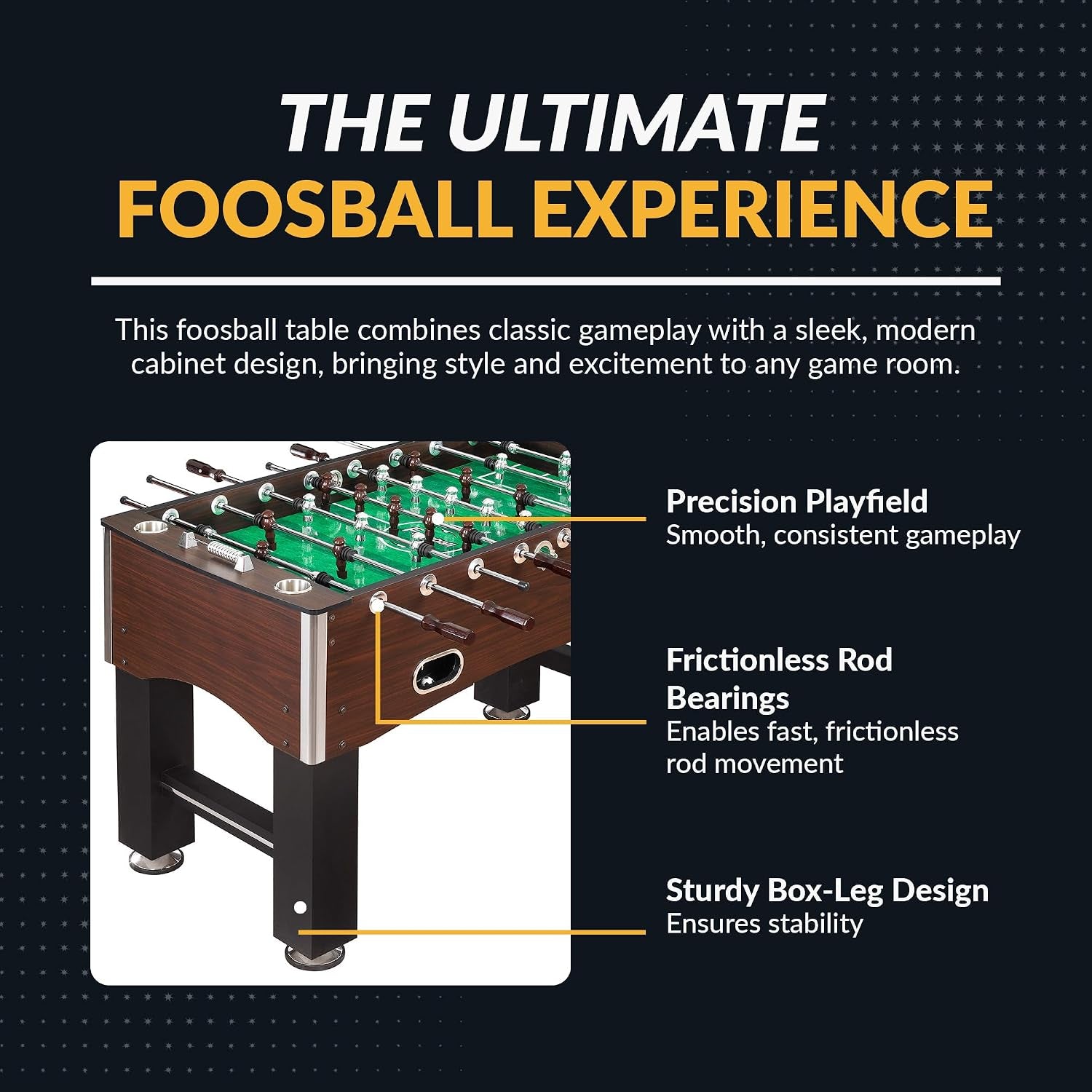 Hathaway Primo 56-In Foosball Table for Family Game Room - with Counterbalanced Players, E-Z Spin Bearings, Analog Scoring Units, Easy-Grip Handles & Adjustable Leg Levelers - Wood Grain Finish