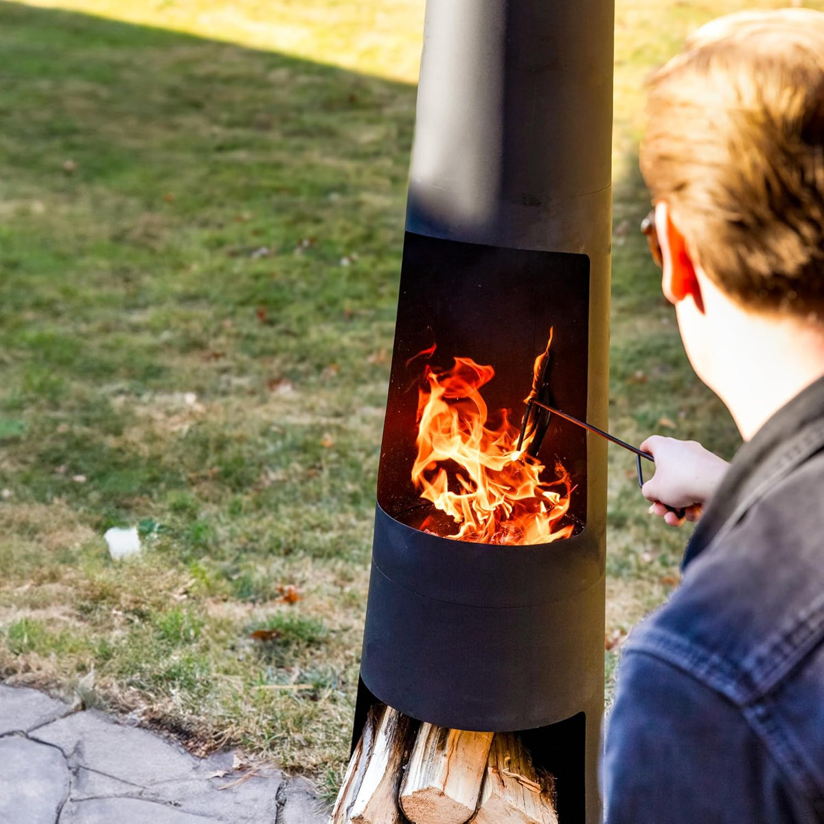 Sunnydaze 59" Large Metal Outdoor Chiminea Fire Pit with Built-In Log Rack
