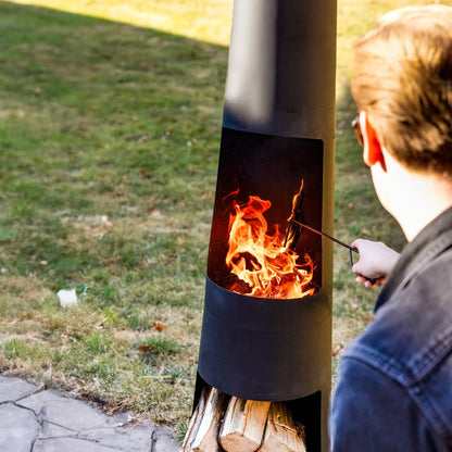 Sunnydaze 59" Large Metal Outdoor Chiminea Fire Pit with Built-In Log Rack