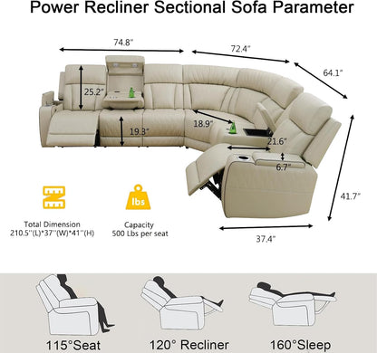 Breathing Leather Reclining Sofa Set,Power Recliner Sectional Couch with LED Light,Modern Living Room Furniture Set,Reclining Sectional Couch Set with USB Port/Storage for Home/Home Theater
