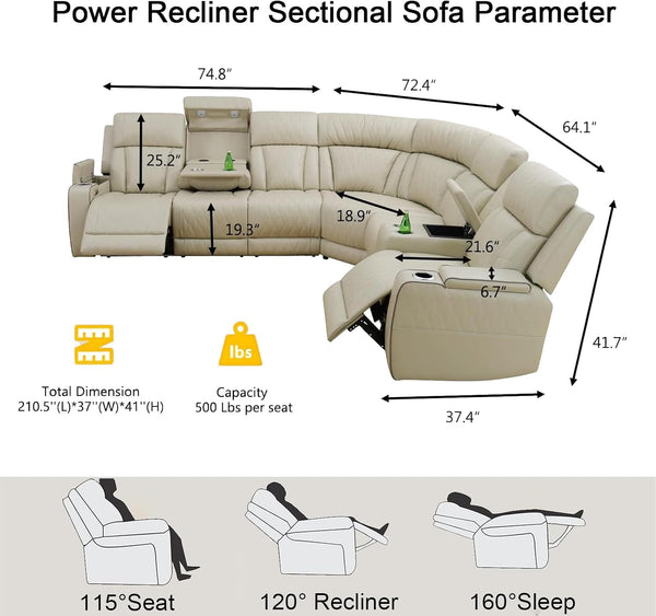 Breathing Leather Reclining Sofa Set,Power Recliner Sectional Couch with LED Light,Modern Living Room Furniture Set,Reclining Sectional Couch Set with USB Port/Storage for Home/Home Theater