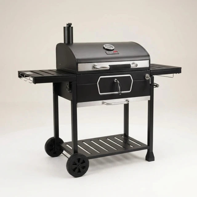 30 In. Charcoal Grill with Cover, BBQ Smoker Picnic Camping Patio Backyard Cooking in Black — Studio Shot