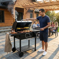 30 In. Charcoal Grill with Cover, BBQ Smoker Picnic Camping Patio Backyard Cooking in Black — Lifestyle